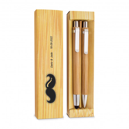 Stylo et porte-mine dans un étui pour homme avec autocollant personnalisé