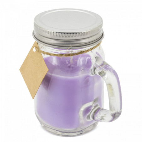 Bougie couleur lilas dans un pot en verre personnalisé pour les mariages