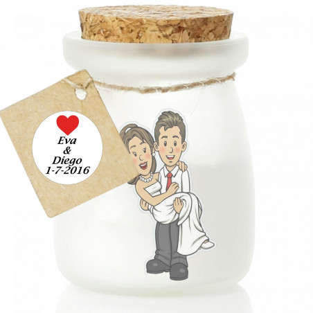 Bougie parfumée en verre blanc avec autocollants de mariage