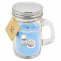 Bougie en pot en verre bleu avec autocollant personnalisé et décoration de mariage