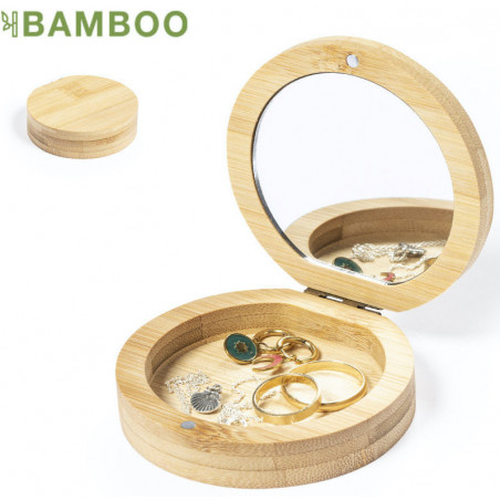 Boîte à bijoux en bambou avec miroir personnalisé avec autocollant pour baptêmes