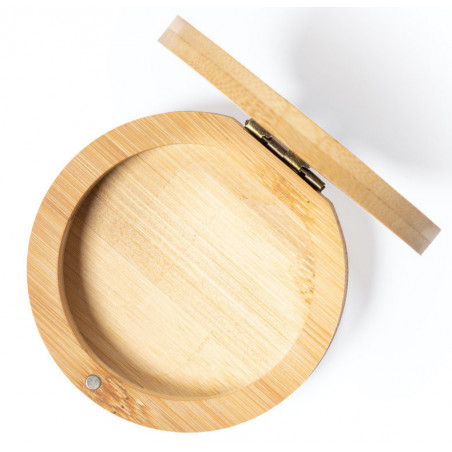 Boîte à bijoux en bambou avec miroir personnalisé avec autocollant pour baptêmes