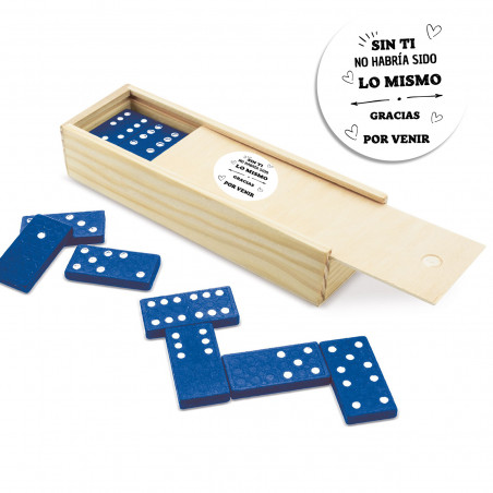 Domino bleu avec autocollant de remerciement pour événements