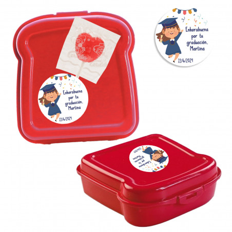 Boîte à sandwich de remise de diplôme et sucette en forme de cœur avec autocollant personnalisé pour fille
