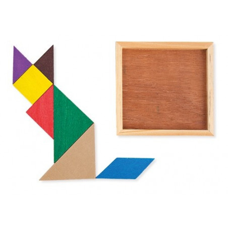 Tangram pour enfants dans une pochette cadeau avec autocollant à personnaliser
