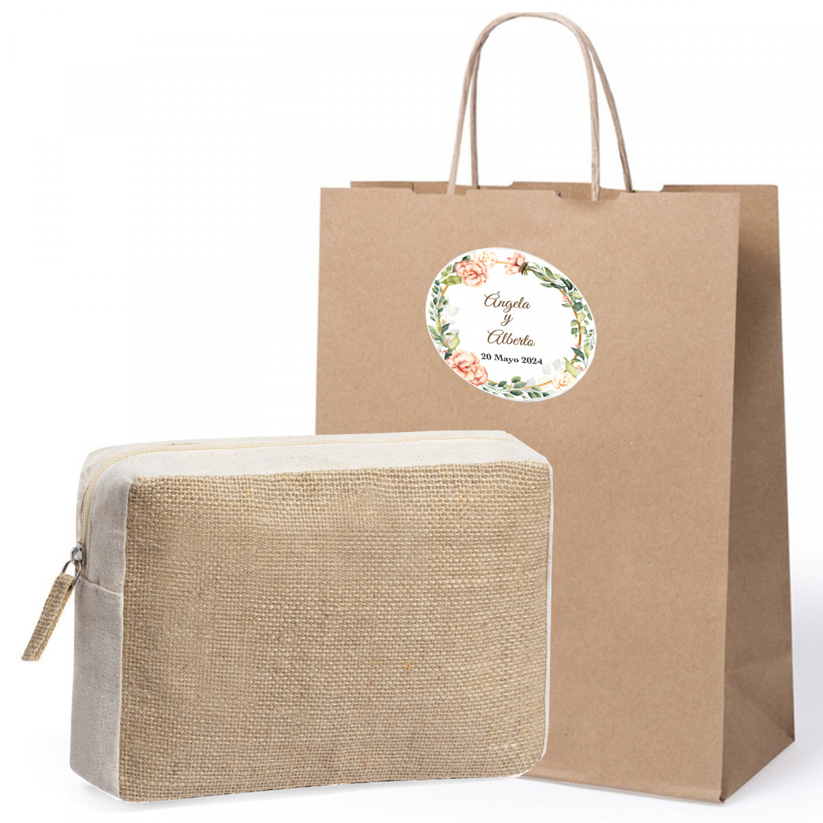 Nécessaire de plage pour femme en sac kraft avec adhésif personnalisé