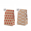 Set de 4 sacs en kraft taille S avec un imprimé amusant et romantique