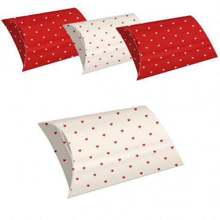 Lot de 4 boîtes de taille S avec des coeurs imprimés en rouge et blanc.