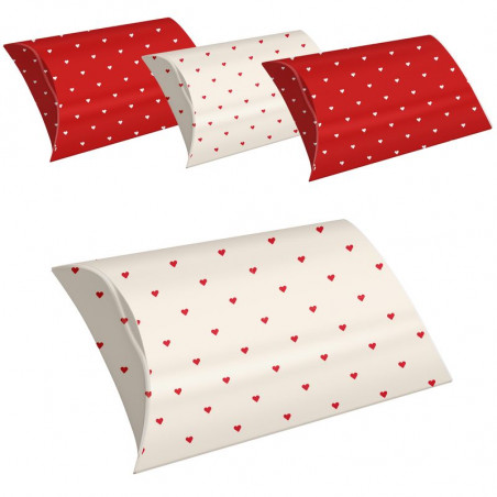 Lot de 4 boîtes de taille M avec des coeurs imprimés en rouge et blanc.