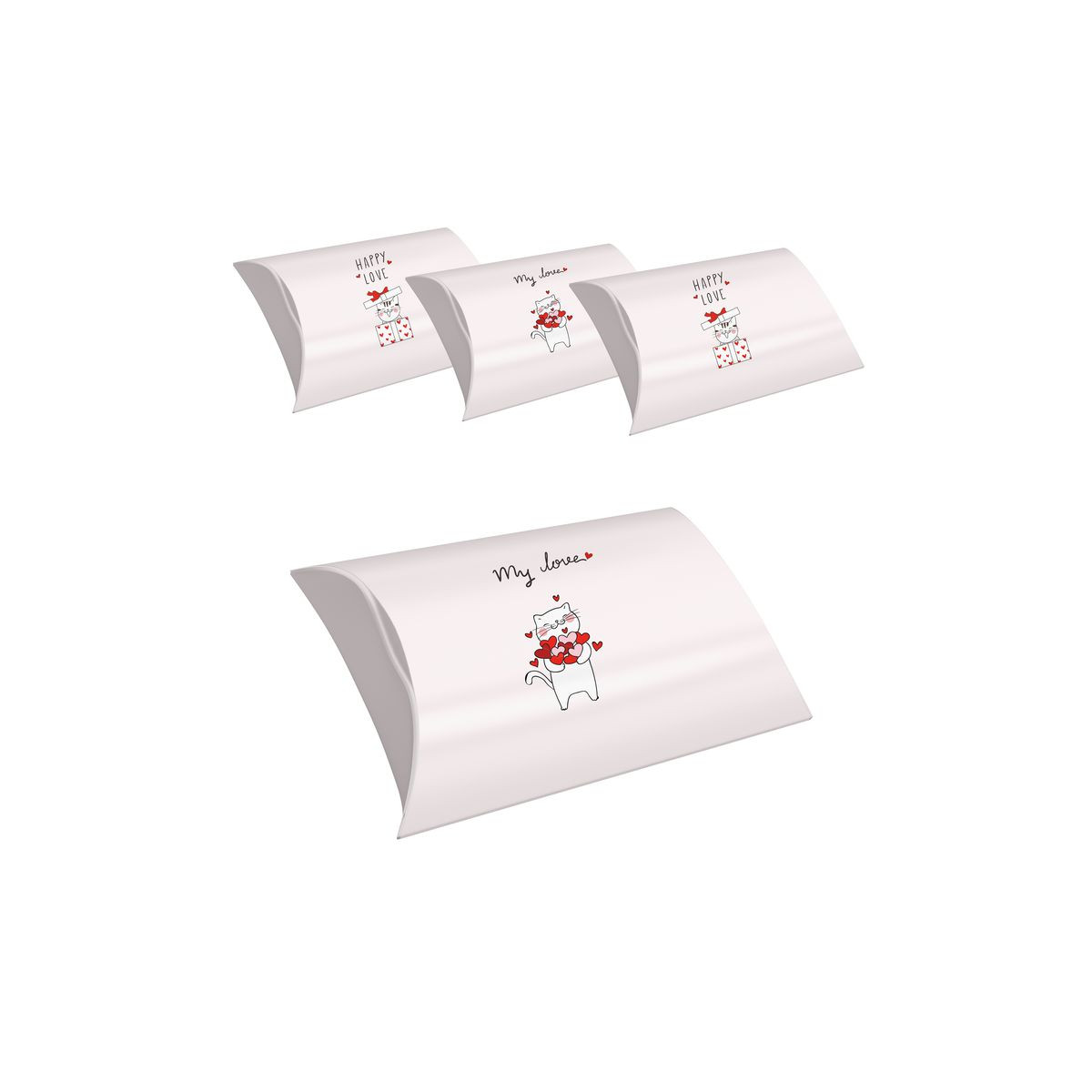 Set de 4 boîtes taille S de chatons avec des phrases d'amour