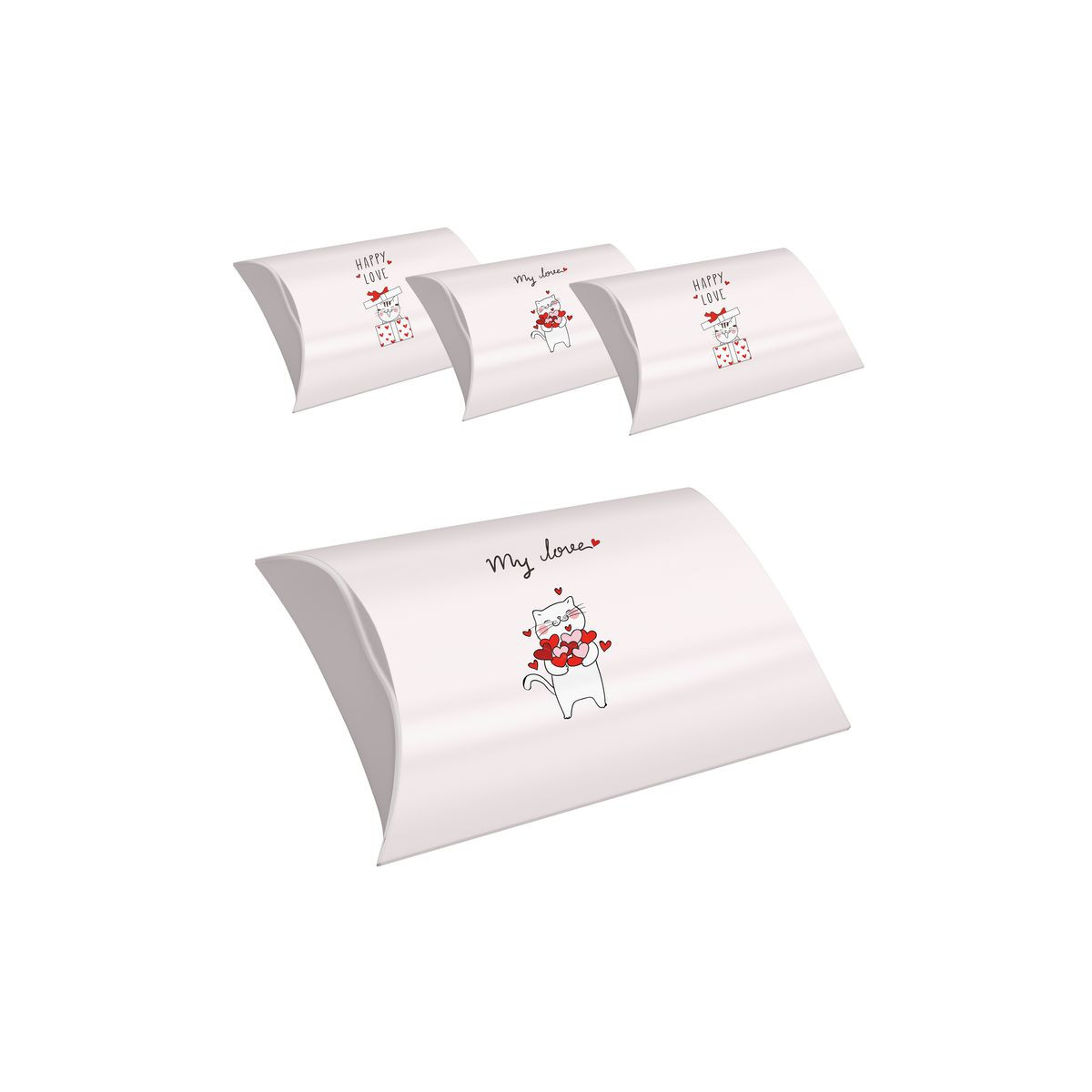 Set de 4 boîtes taille M de chatons avec des phrases d'amour