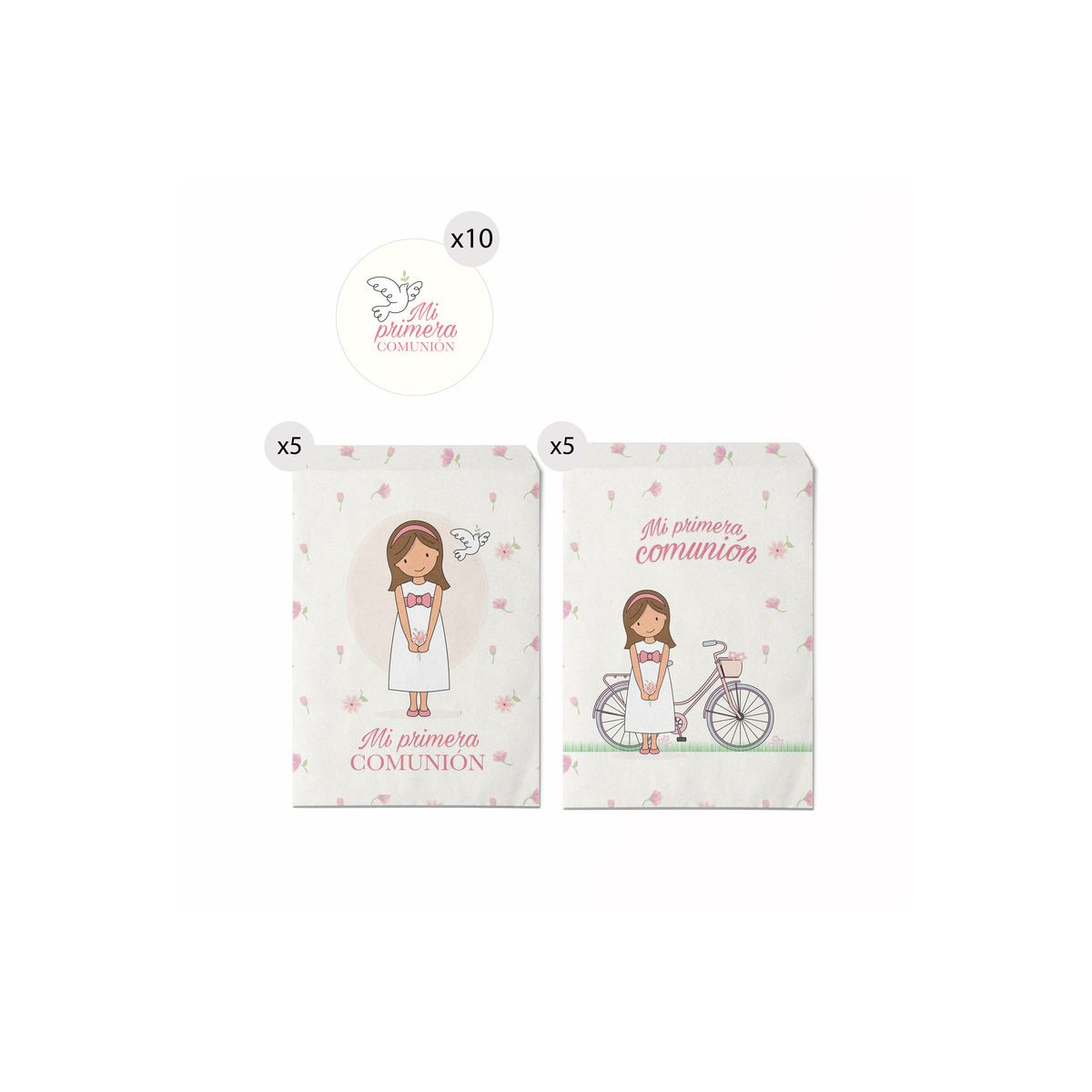 Ensemble de 10 enveloppes en papier de taille 13x16 pour la communion d'une fille