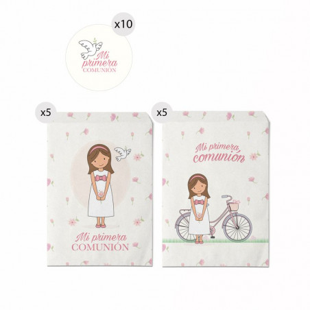 Ensemble de 10 enveloppes en papier de taille 13x16 pour la communion d'une fille