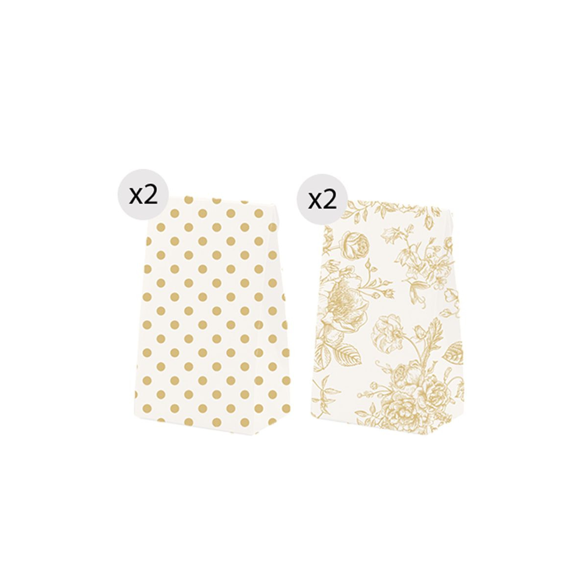 Set de 4 sacs avec deux designs différents pour présentation taille S