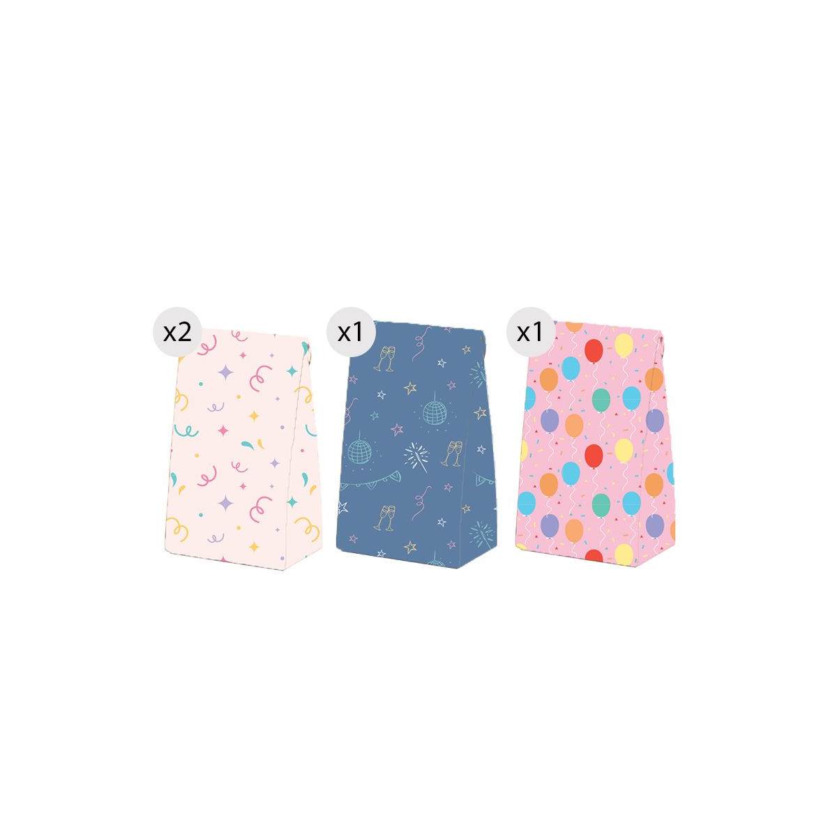 Lot de 4 sacs en papier aux imprimés amusants