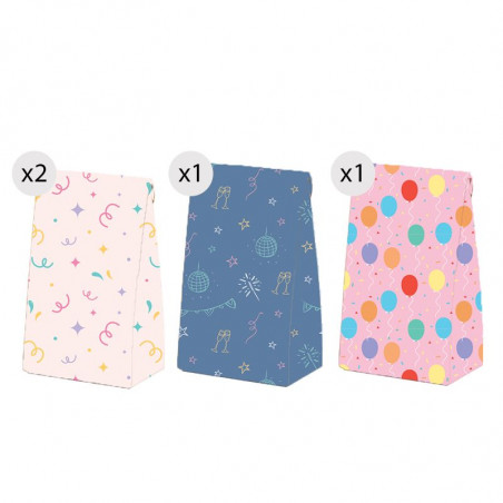 Lot de 4 sacs en papier aux imprimés amusants