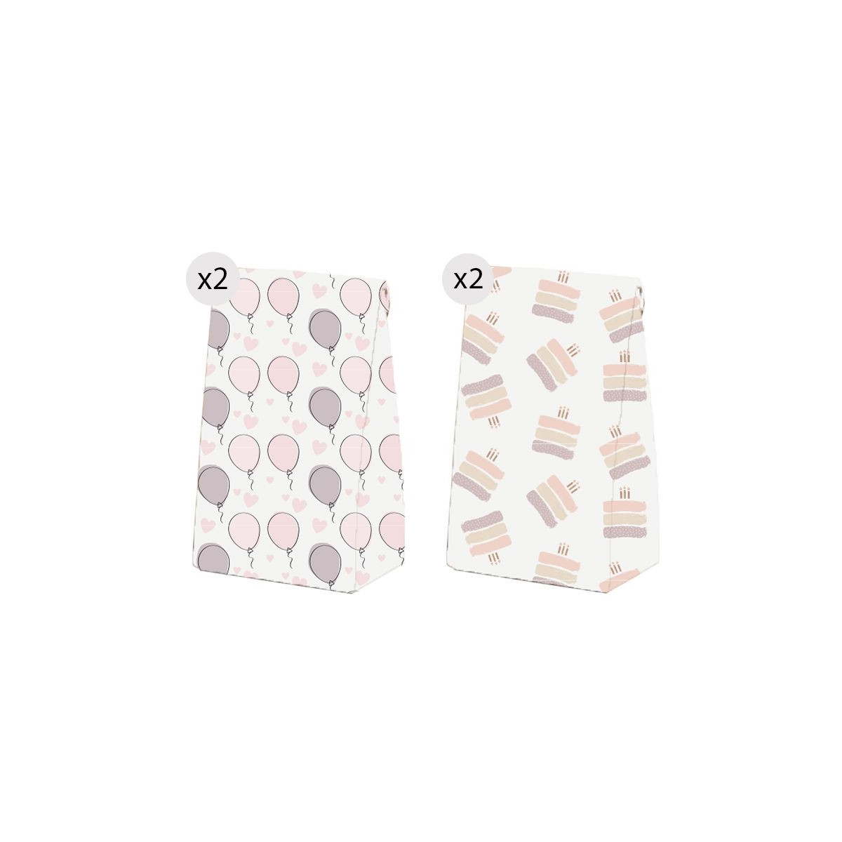 Set de 4 sacs pour anniversaires avec un design en couleurs pastel