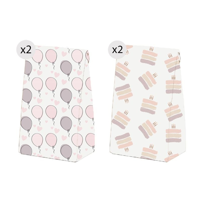Set de 4 sacs pour anniversaires avec un design en couleurs pastel