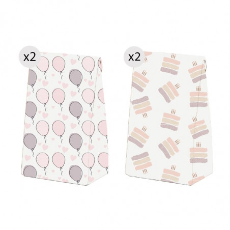 Set de 4 sacs pour anniversaires avec un design en couleurs pastel
