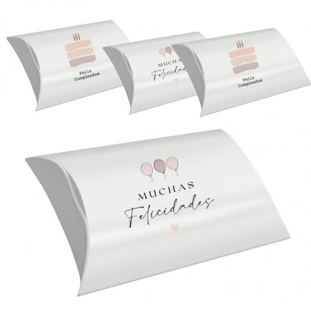 Lot de 4 boîtes d'anniversaire avec illustrations et messages de vœux