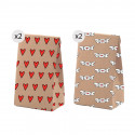 Set de 4 sacs kraft taille M avec un imprimé amusant et romantique