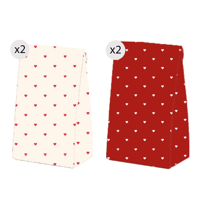 Set de 4 sacs avec des cœurs rouges et blancs taille M