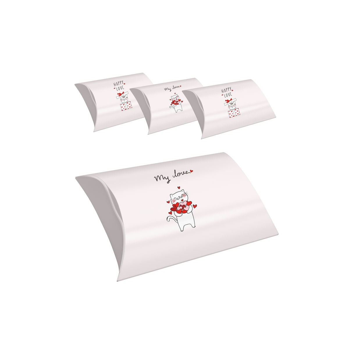 Ensemble de 4 boîtes taille L de chatons avec des phrases d'amour