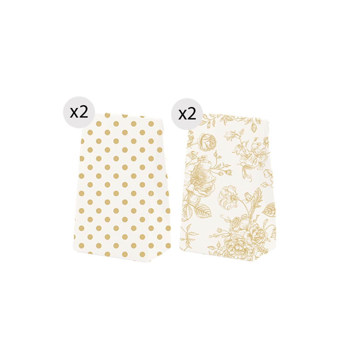 Set de 4 sacs avec deux designs différents pour une présentation taille M