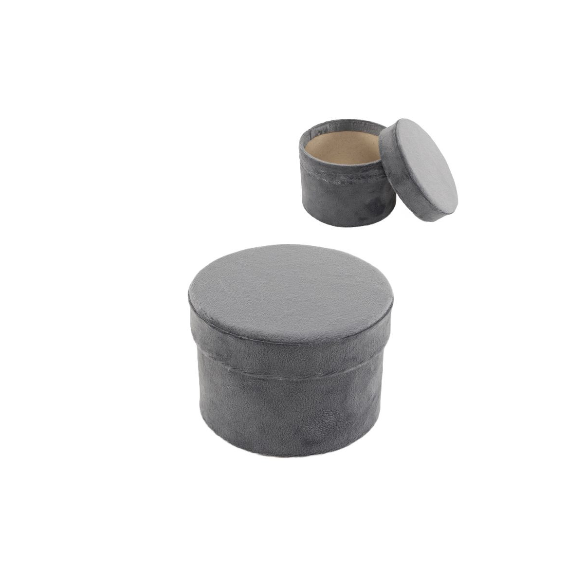 Boîte cylindrique en velours gris avec couvercle