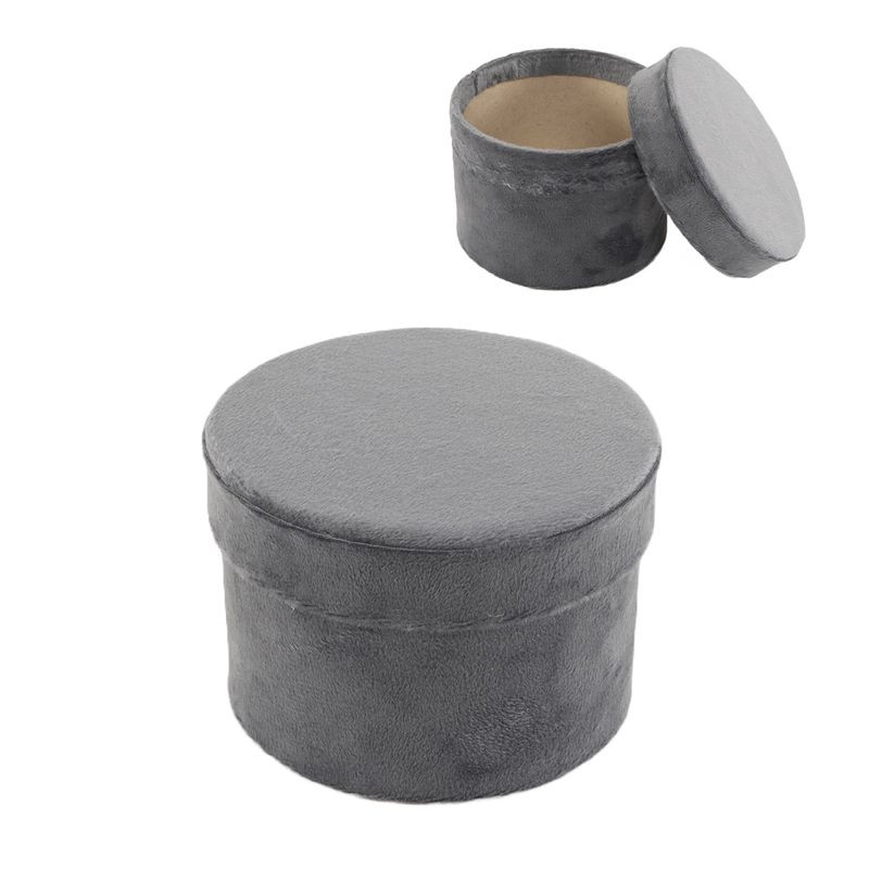 Boîte cylindrique en velours gris avec couvercle