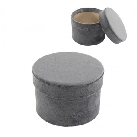 Boîte cylindrique en velours gris avec couvercle