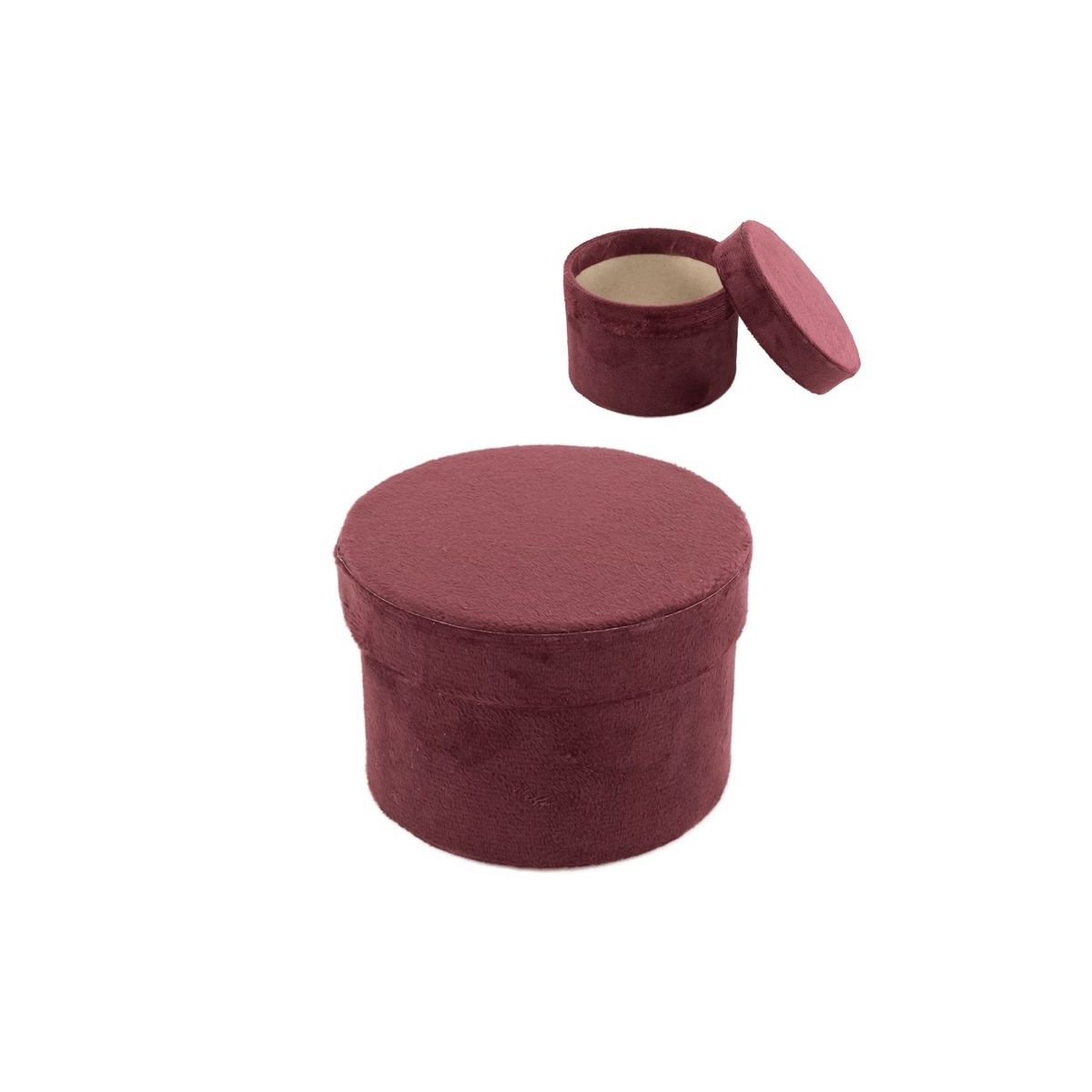 Boîte cylindrique en velours couleur bordeaux