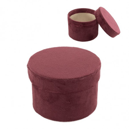 Boîte cylindrique en velours couleur bordeaux