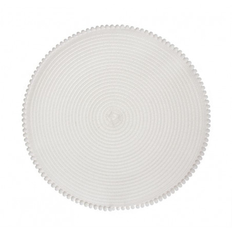 Nappe individuelle ronde en tissu couleur naturelle avec des pompons