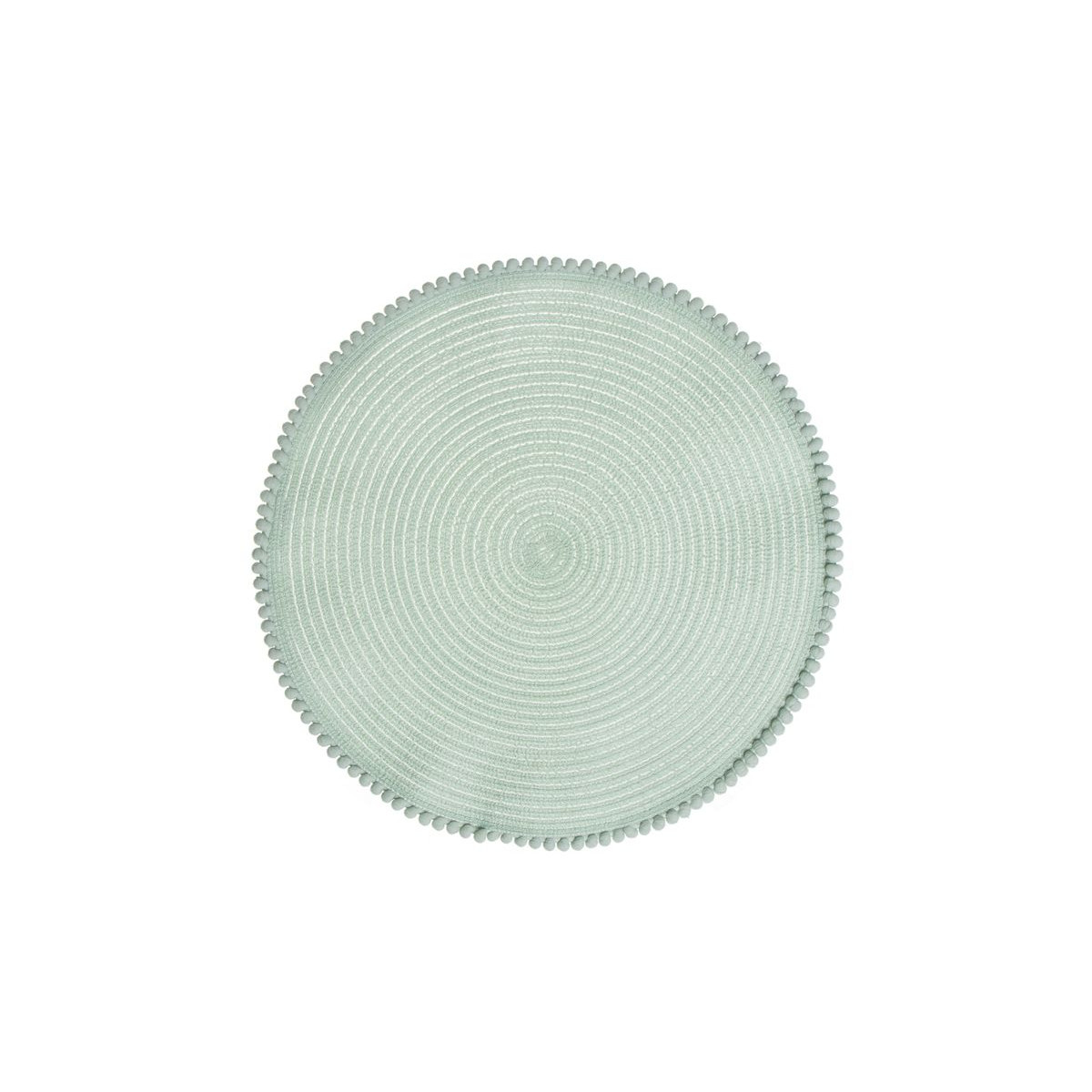 Nappe individuelle ronde vert eau en tissu avec des franges