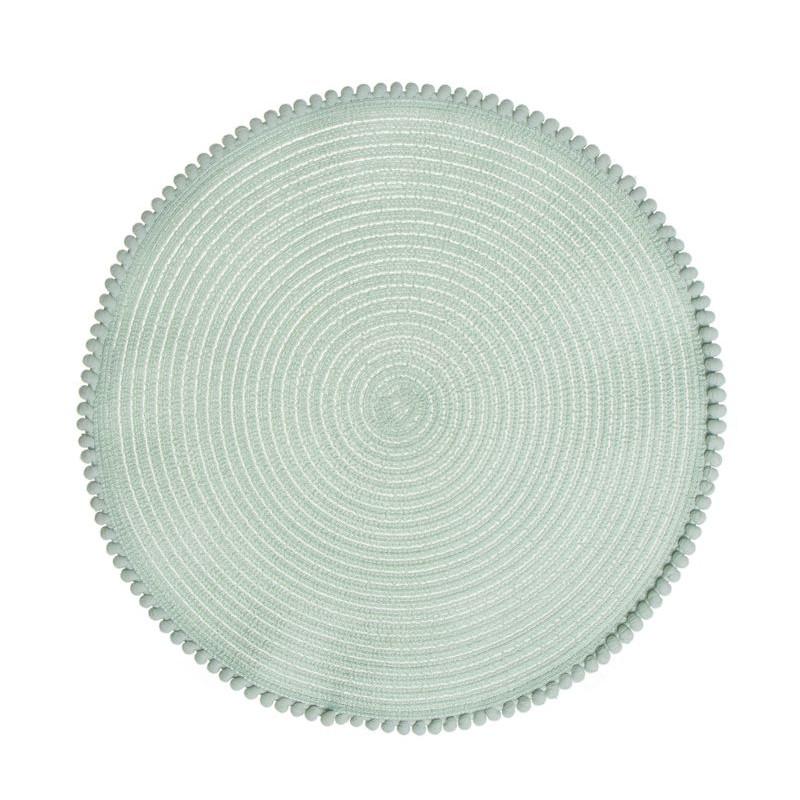 Nappe individuelle ronde vert eau en tissu avec des franges
