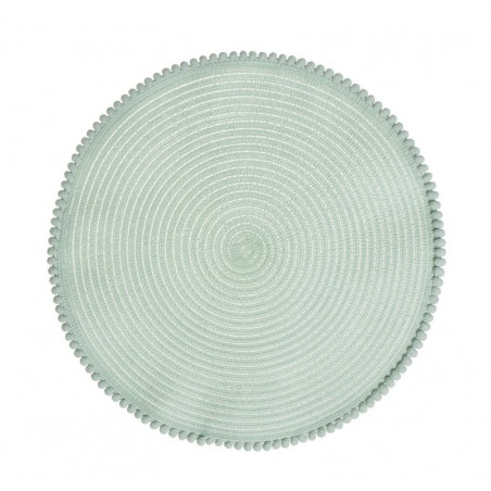 Nappe individuelle ronde vert eau en tissu avec des franges