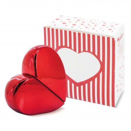 Parfum rechargeable en forme de cœur rouge présenté dans un sac avec un autocollant de phrase de remerciement