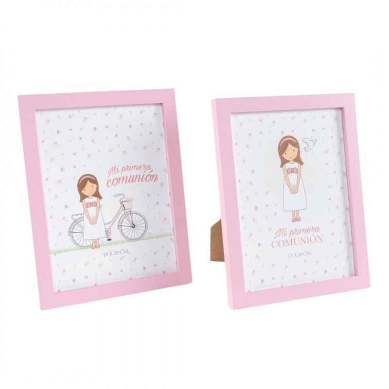 Cadre photo rose 15x20 pour la communion d'une fille