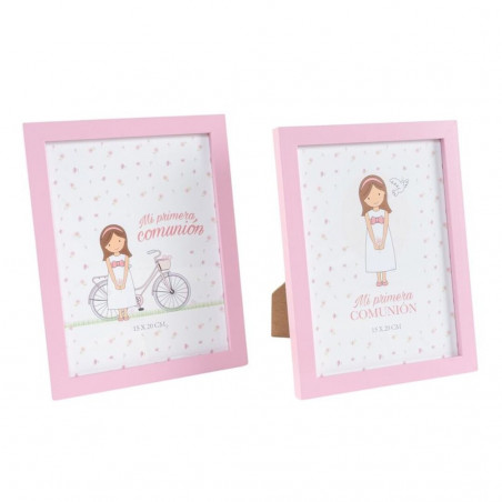 Cadre photo rose 15x20 pour la communion d'une fille