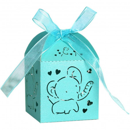 Porte-clés en bambou personnalisé dans une boîte en forme d'éléphant pour les cadeaux de baptême