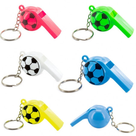 Pack de 5 porte-clés sifflet jouet coloré avec ballon de football pour enfants