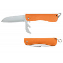 Couteau multifonction avec lame en métal et manche en plastique orange à accrocher