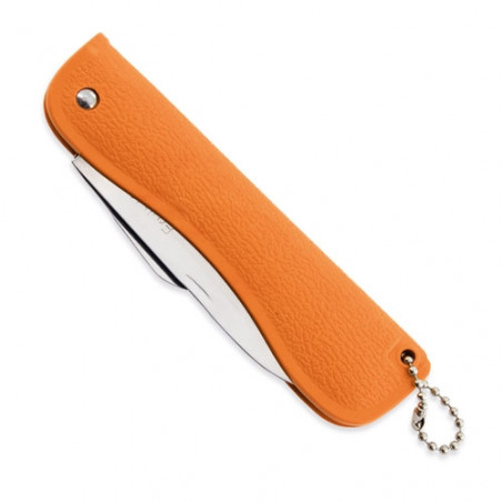 Couteau multifonction avec lame en métal et manche en plastique orange à accrocher