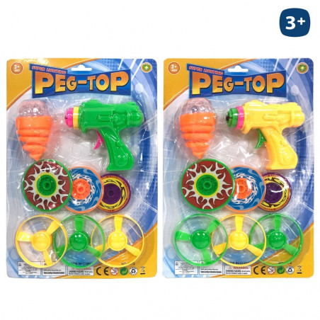 Pistolet en plastique pour enfants lançant des toupies et des hélices