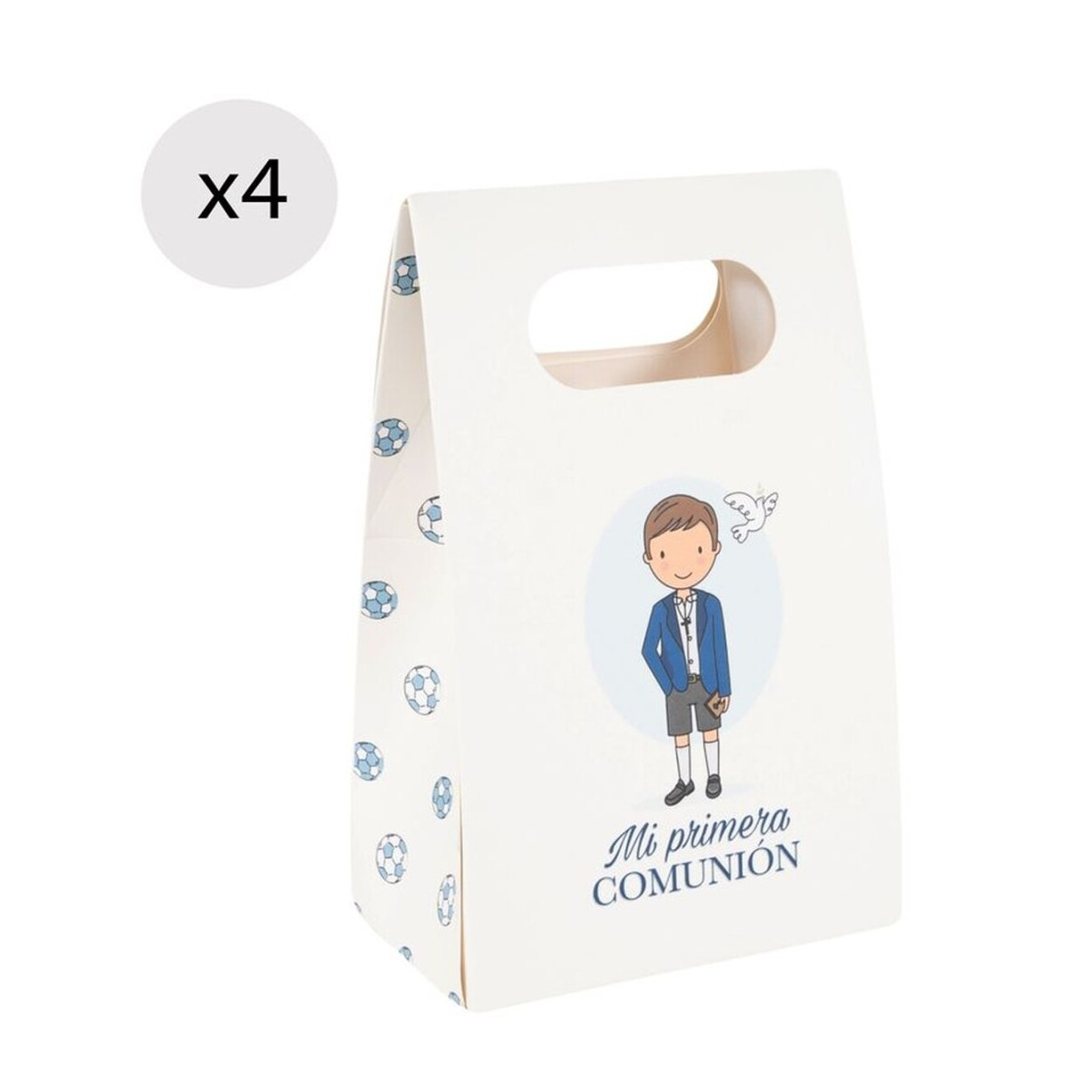 Set de 4 boîtes en carton avec poignée pour la communion garçon