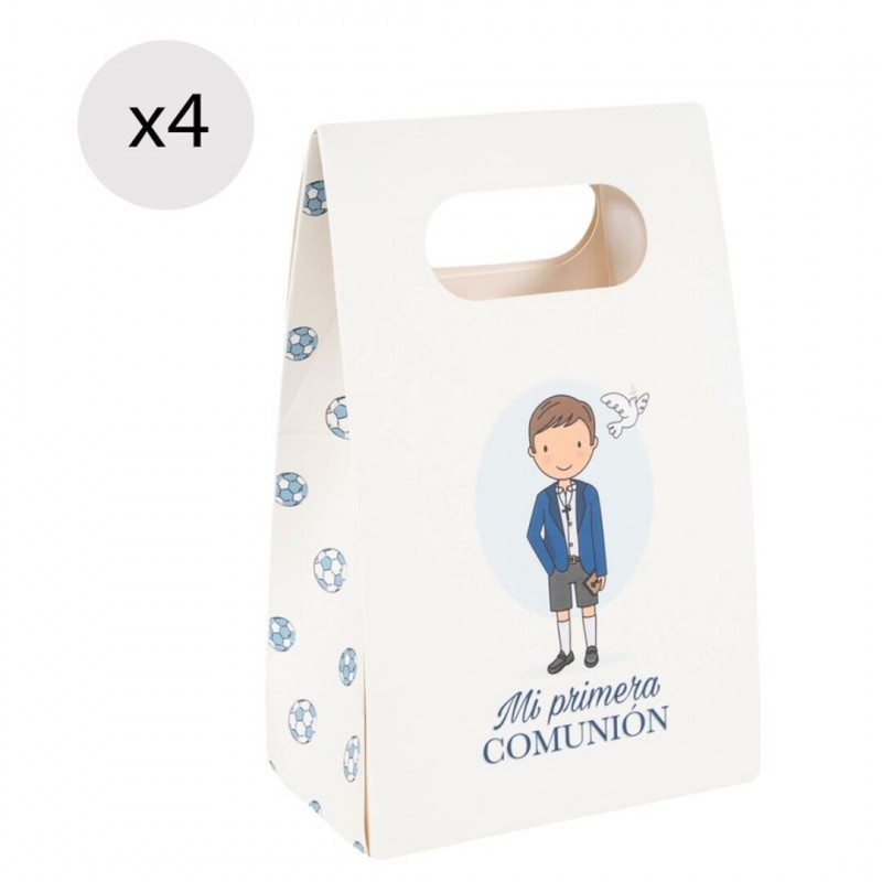 Set de 4 boîtes en carton avec poignée pour la communion garçon