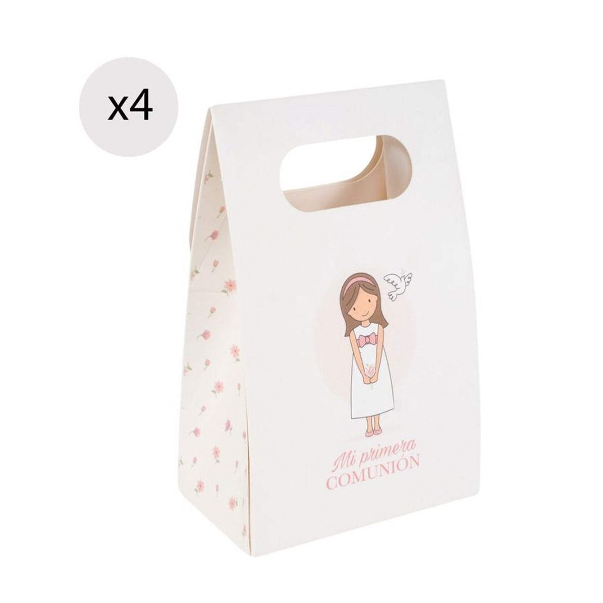 Set de 4 boîtes en carton avec anse de communion fille
