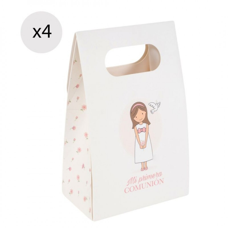 Set de 4 boîtes en carton avec anse de communion fille