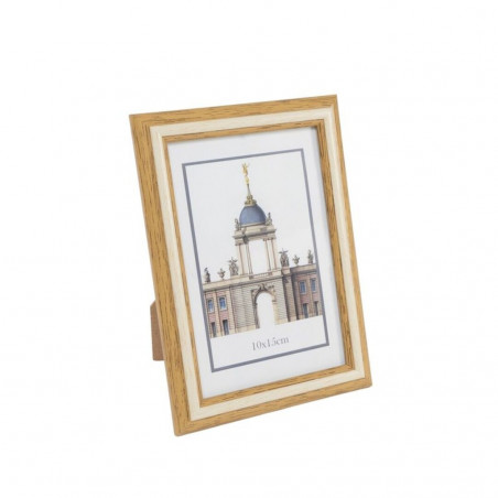 Cadre photo taille 10x15 bicolore en crème et bois à offrir